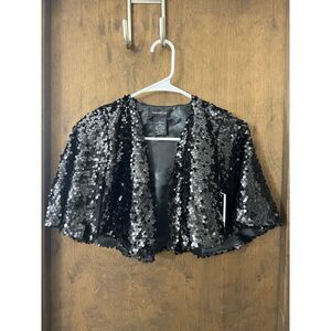 NWT TEEZE ME Womens Black Sequined Bell Sleeve Open Cardigan Party Top-  Juniors